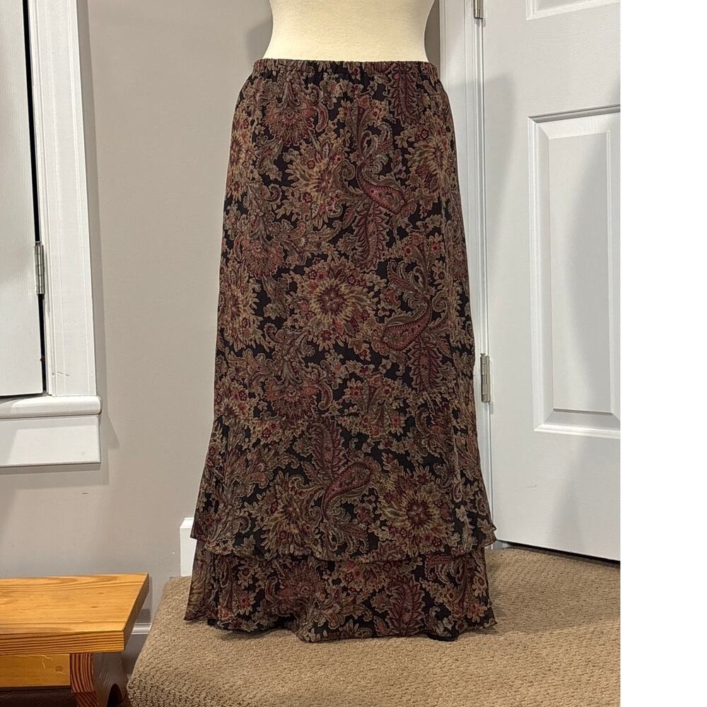 Coldwater Sz M Creek Vintage Silk Paisley Skirt Burgundy Moody Dark Boho Hippie